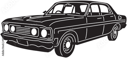 Illustration of vintage old cars in a black and white silhouette style, depicting transportation.