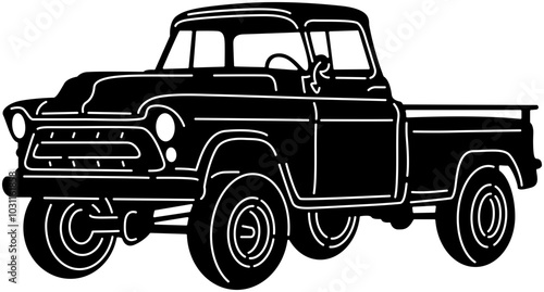 Illustration of vintage old cars in a black and white silhouette style, depicting transportation.