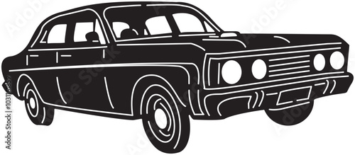 Illustration of vintage old cars in a black and white silhouette style, depicting transportation.