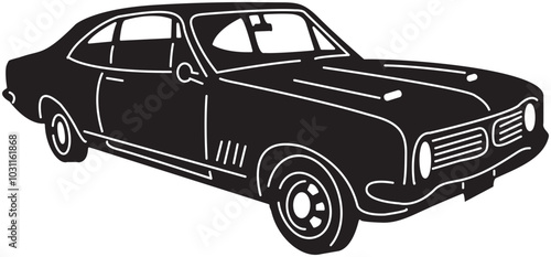 Illustration of vintage old cars in a black and white silhouette style, depicting transportation.