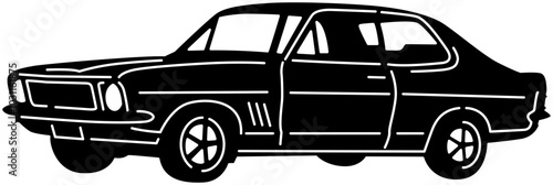 Illustration of vintage old cars in a black and white silhouette style, depicting transportation.