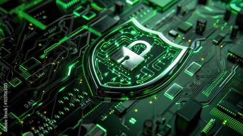 Data privacy regulations in green and silver illustration with line art and icons emphasizing shield and lock for engaging concept visualization