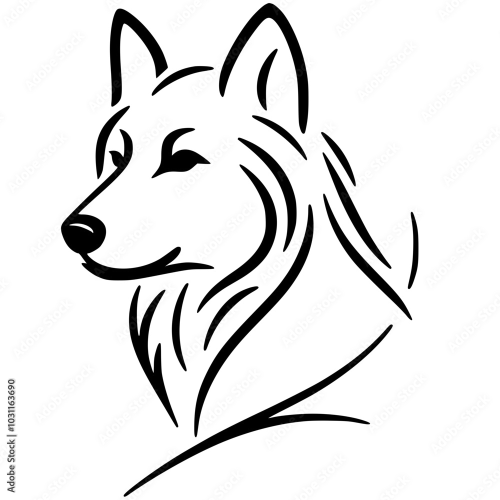 One line art wolf face silhouette One line art wolf face silhouette