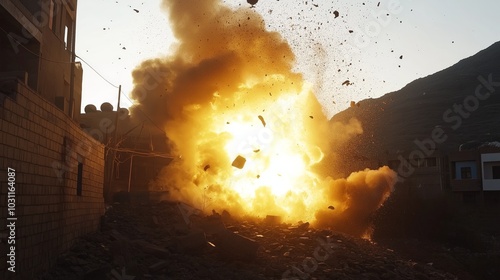 A shell fired by the Houthi militia destroys a house in the city of Taiz photo