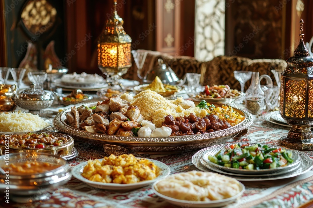 A Traditional Middle Eastern Feast Laid Out on a Table A Traditional Middle Eastern Feast Laid Out on a Table