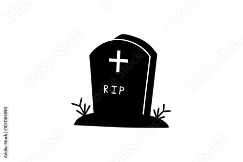 Spooky tombstone vector illustration. RIP gravestone for Halloween, cemetery or tomb, stone crosses on white background. 