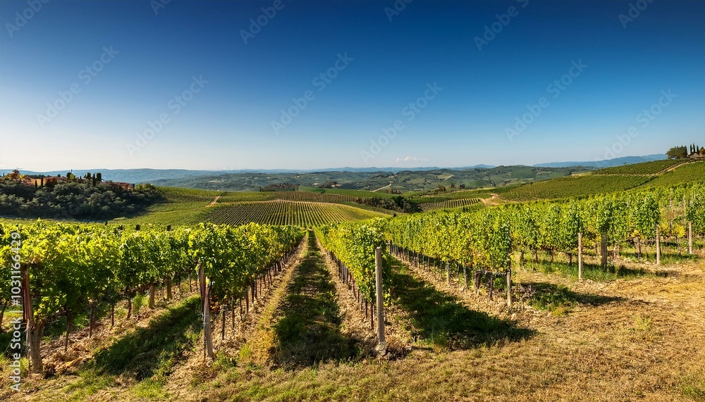 Vineyard rows stretch to the horizon. Vineyard rows stretch to the horizon.