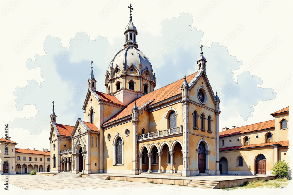 Obraz premium Beautiful catholic church building standing on square