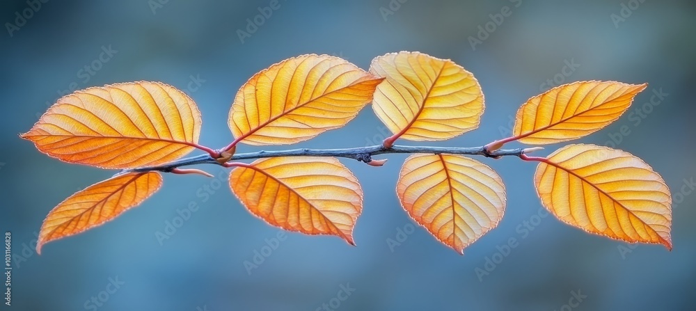 Elegance of Nature. Delicate Autumn Colors on Twig with Back Lit, Macro Photography Detail Elegance of Nature. Delicate Autumn Colors on Twig with Back Lit, Macro Photography Detail