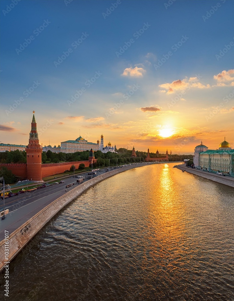 Sunset over the river in Moscow Sunset over the river in Moscow