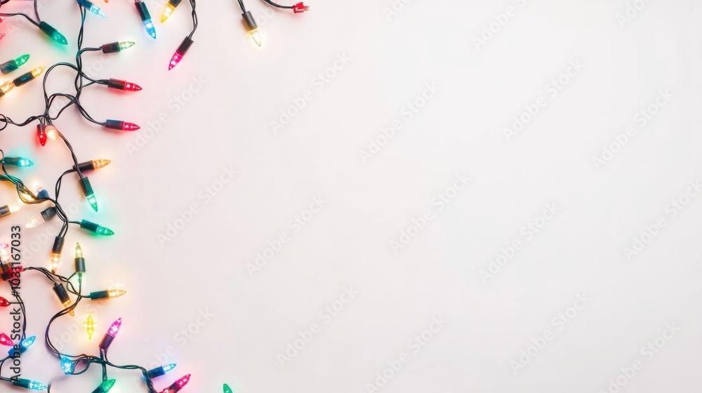 Fototapeta premium Arrangement of colorful holiday lights against a blank background, perfect for seasonal decorations or greeting card designs.
