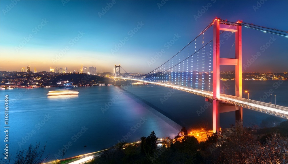 Fototapeta premium Bridge lit up at night