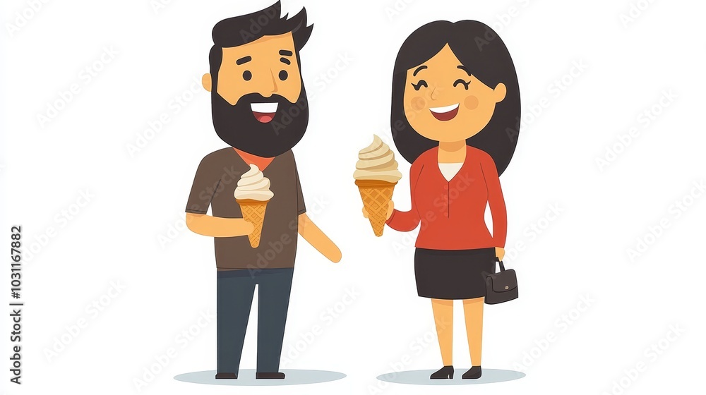 Happy Couple Sharing Ice Cream Cones A Sweet Date With Summer Treats and Shared Laughter. Happy Couple Sharing Ice Cream Cones A Sweet Date With Summer Treats and Shared Laughter.