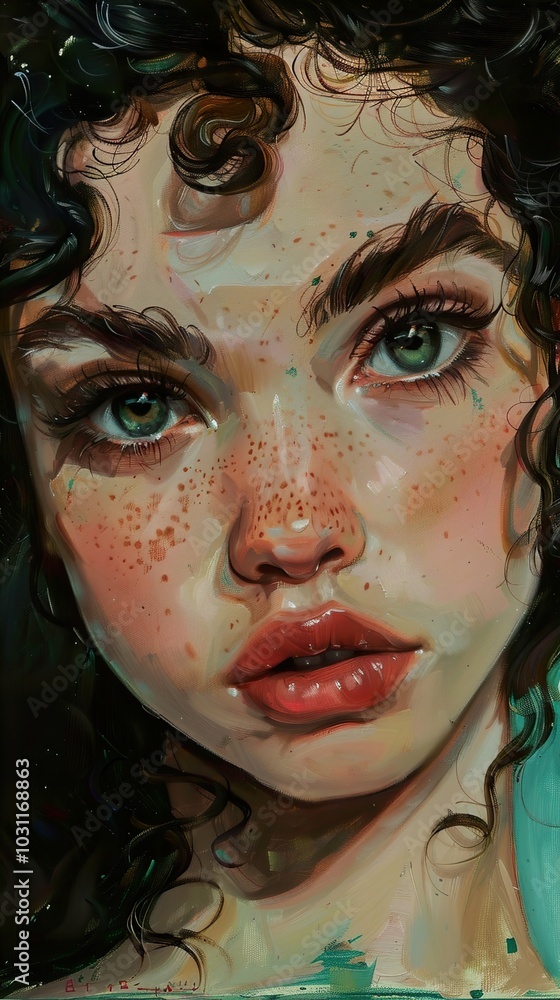 Close-Up Portrait of a Woman with Green Eyes and Freckles Close-Up Portrait of a Woman with Green Eyes and Freckles
