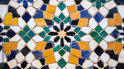 Colorful mosaic tile pattern with a starburst design.