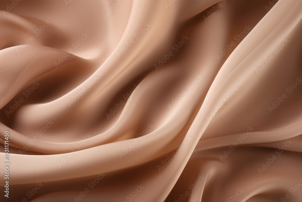 Processed collage of smooth wavy beige light brown satin silk cloth fabric texture. Background Processed collage of smooth wavy beige light brown satin silk cloth fabric texture. Background