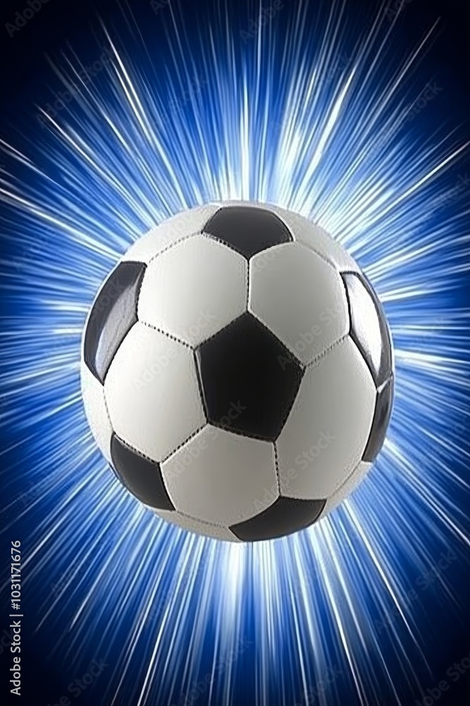 Naklejka premium Soccer ball gliding through a stunning blue glow, perfect for sports design inspiration
