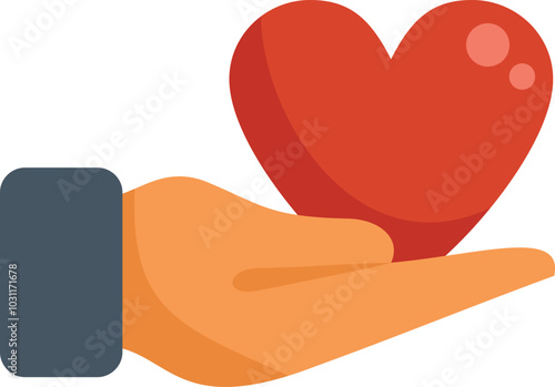 Open hand holding red heart, showing love, care and support