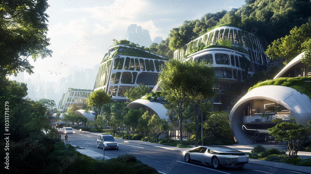 Naklejka premium Sustainable Futuristic City Powered by Renewable Energy , generative ai