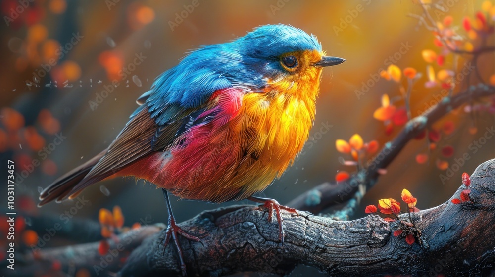 Vibrant Blue Bird on a Branch Vibrant Blue Bird on a Branch