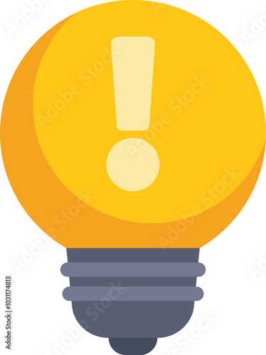 Yellow light bulb is shining, showing an exclamation mark, representing the concept of having a new idea