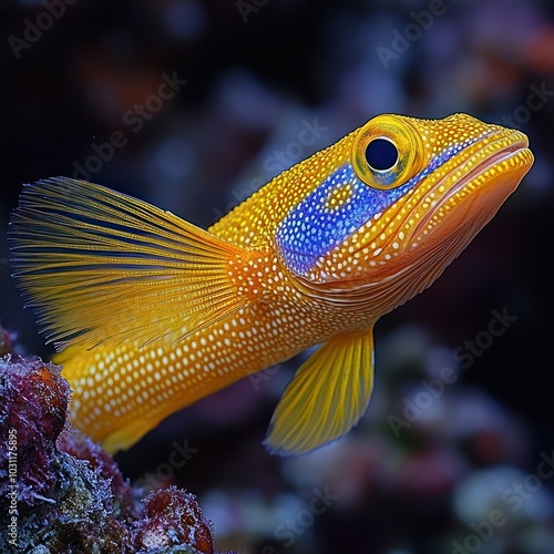 Yellow and Blue Spotted Fish Close-Up