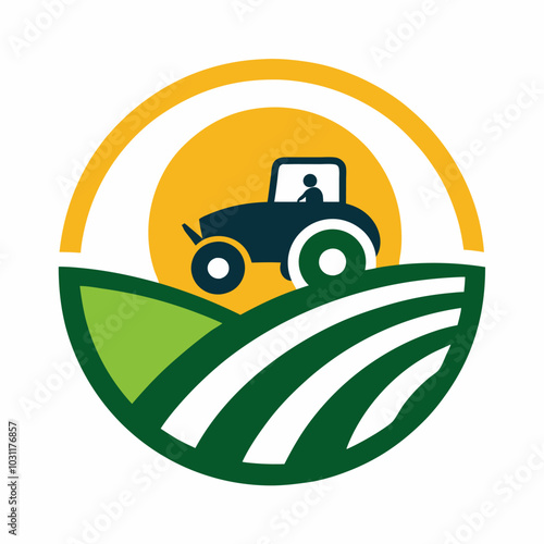 Agriculture Logo with Field Tractor - Vector Icon Illustration