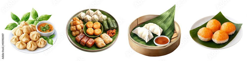 An appealing assortment of dumplings and dim sum served on elegant plates, highlighting vibrant colors and fresh ingredients. An appealing assortment of dumplings and dim sum served on elegant plates, highlighting vibrant colors and fresh ingredients.