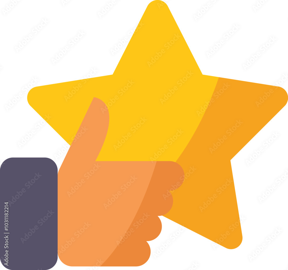 Hand giving a golden star as a sign of appreciation and positive feedback Hand giving a golden star as a sign of appreciation and positive feedback