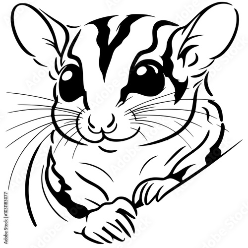 One line art sugar glider portrait