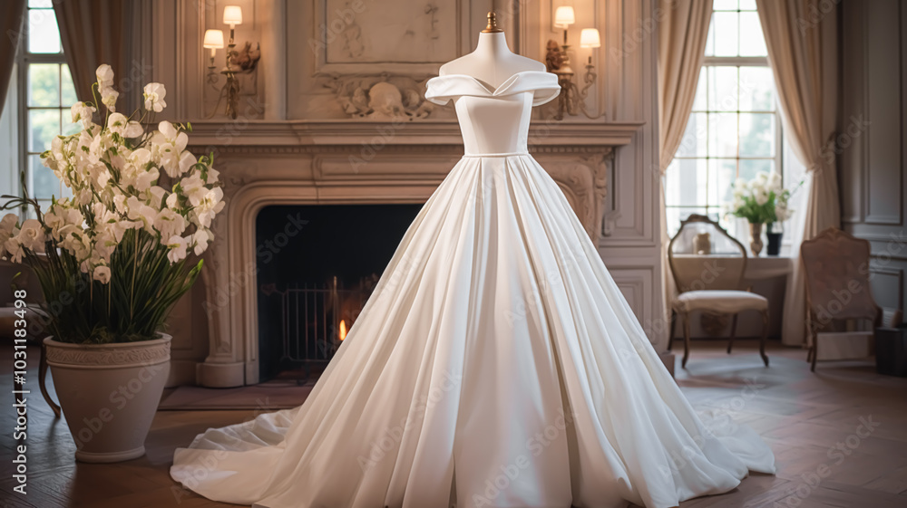 Wedding drees, bridal gown style and bespoke fashion, full-legth white tailored ball gown in showroom, tailor fitting, beauty and wedding inspiration Wedding drees, bridal gown style and bespoke fashion, full-legth white tailored ball gown in showroom, tailor fitting, beauty and wedding inspiration