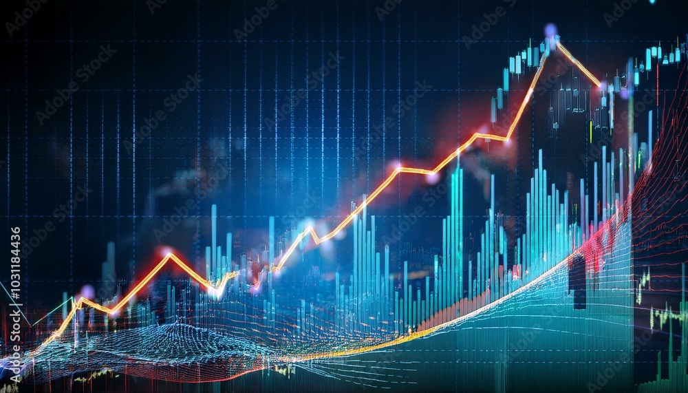 A digital financial graph showing a uptrend