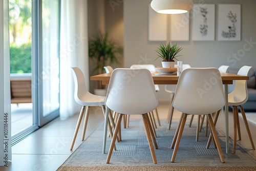 Clean modern dining room with minimalist furniture design