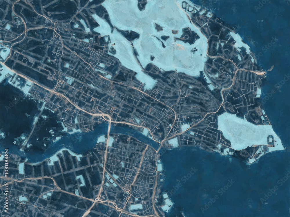 Painterly Style City Map of Konstanz, Germany in a Blue Color Scheme. Painterly Style City Map of Konstanz, Germany in a Blue Color Scheme.