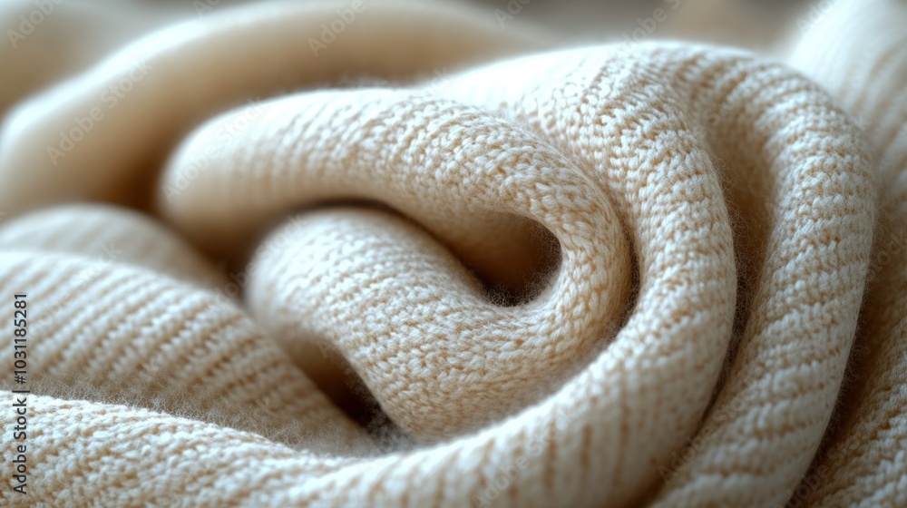 Close-up of a soft, textured cream-colored knitted fabric. Close-up of a soft, textured cream-colored knitted fabric.