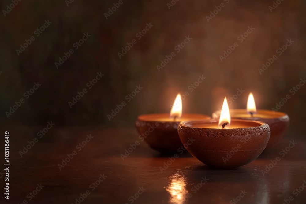 Warm diya candles illuminate a festive atmosphere during the Diwali festival celebration at night Warm diya candles illuminate a festive atmosphere during the Diwali festival celebration at night