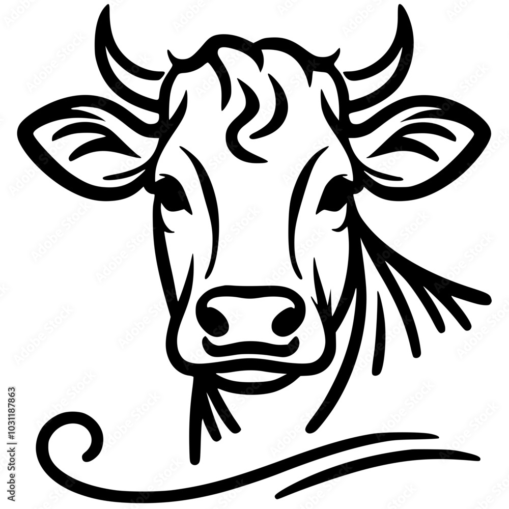 One line art cow portrait silhouette One line art cow portrait silhouette