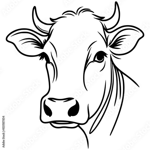 One line art cow portrait silhouette