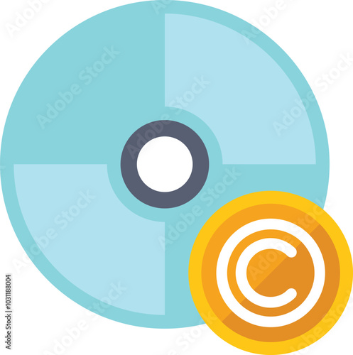 Copyright symbol protecting a cd rom with digital content, piracy and security concept
