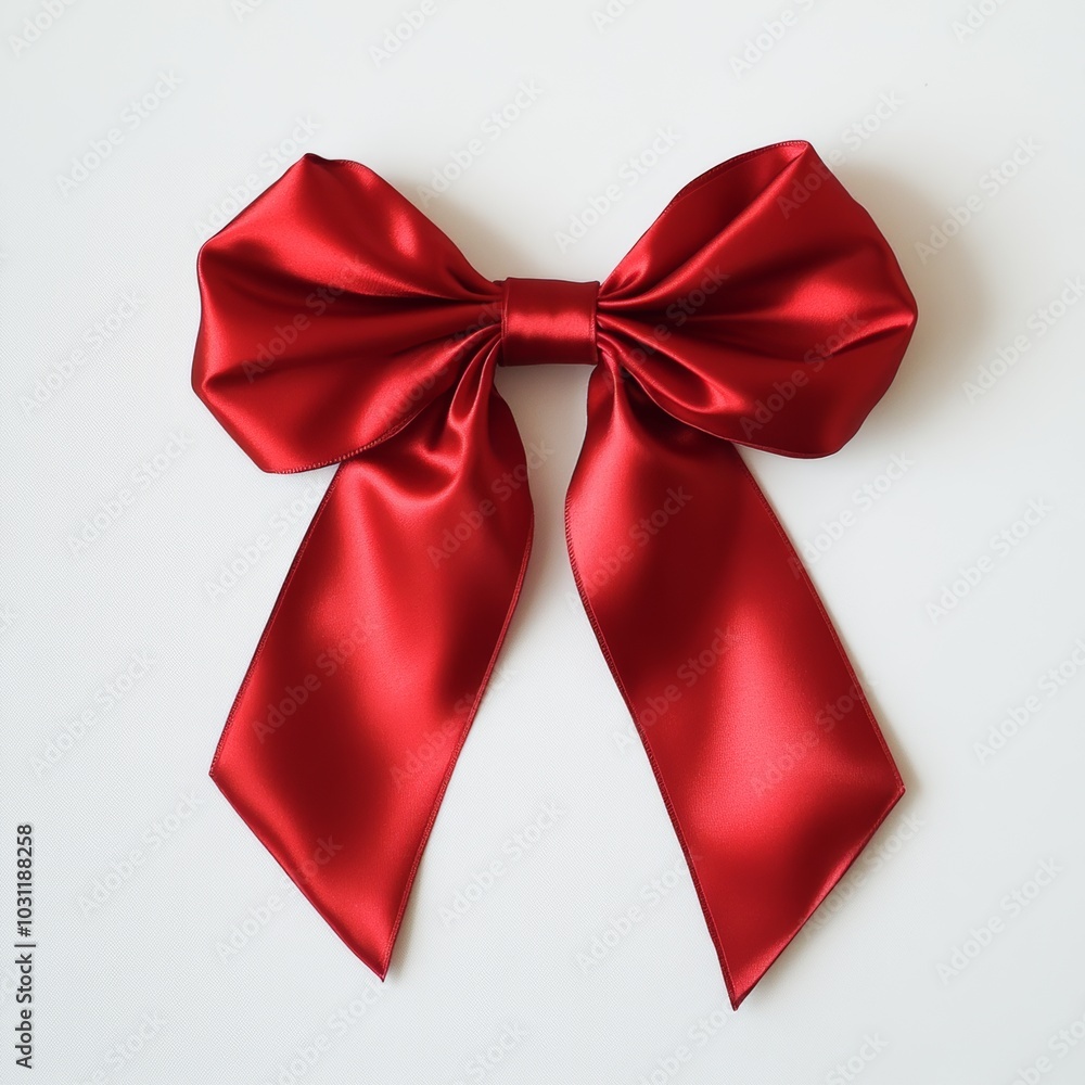 Elegant red satin bow on a plain white background, ideal for gift wrapping or decorative purposes in various festive settings Elegant red satin bow on a plain white background, ideal for gift wrapping or decorative purposes in various festive settings