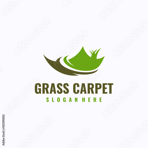 Grass carpet logo design template. Artificial green grass carpet service concept. Creative vector symbol.