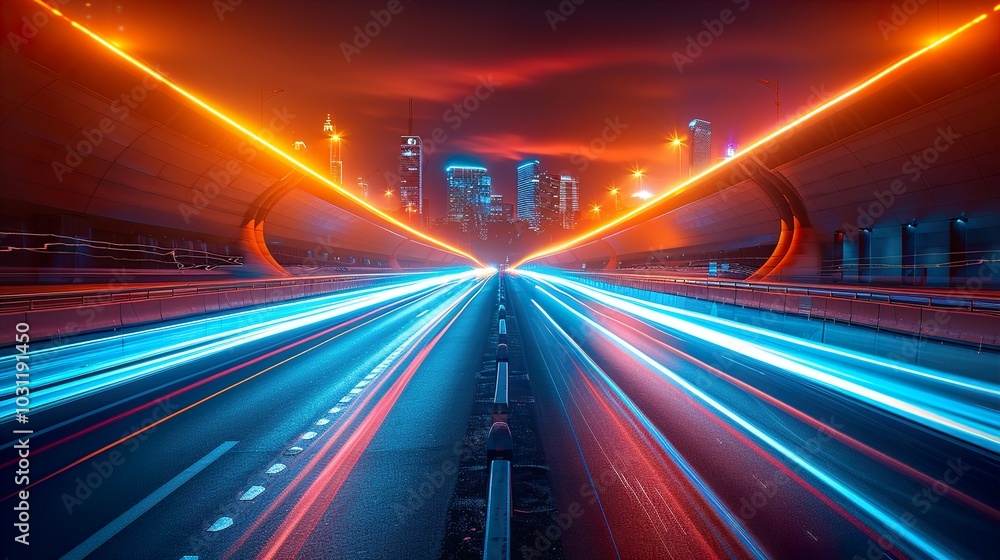 Cityscape Night Highway with Light Trails Cityscape Night Highway with Light Trails