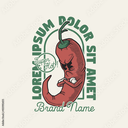 retro cartoon emblem of grumpy chili
