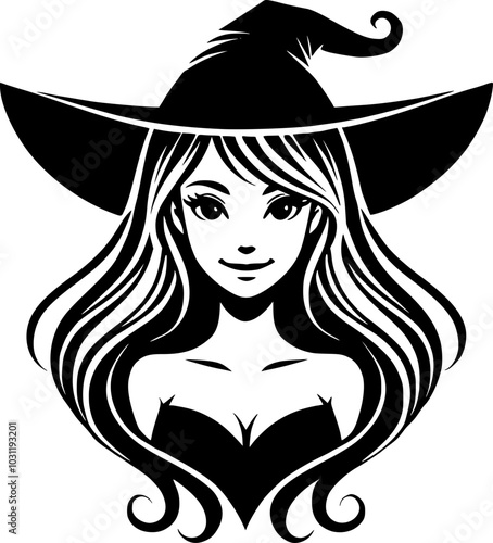 Beautiful witch silhouette portrait vector graphic