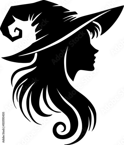 Pretty witch face side profile silhouette vector isolated graphic design art