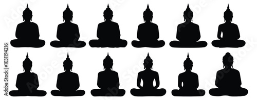 Buddha silhouette set vector design big pack of religion illustration and icon