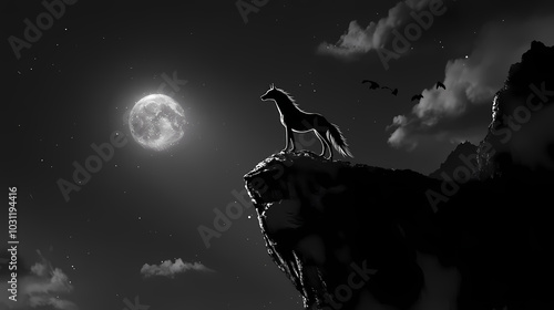 wolf howling at moon photo