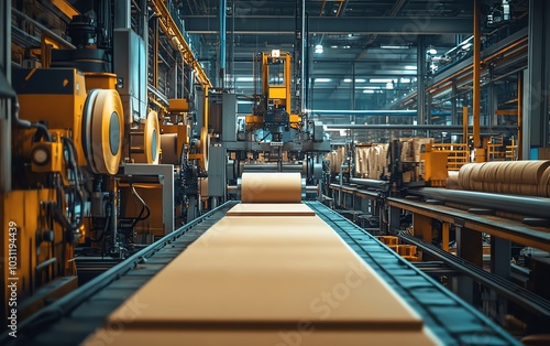 Industrial paperboard production line showcasing advanced machinery in action, emphasizing the efficiency of factory production processes