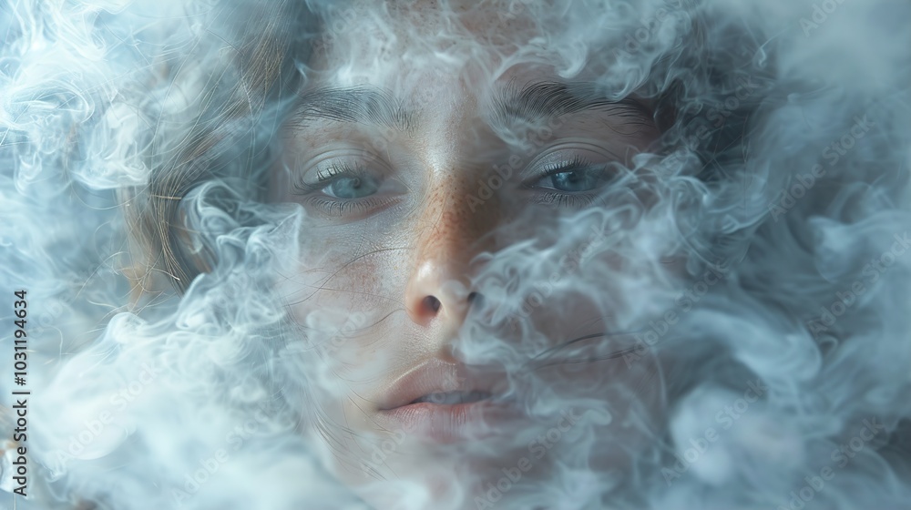 Woman's Face Hidden in Smoke: A Mystical Portrait Woman's Face Hidden in Smoke: A Mystical Portrait