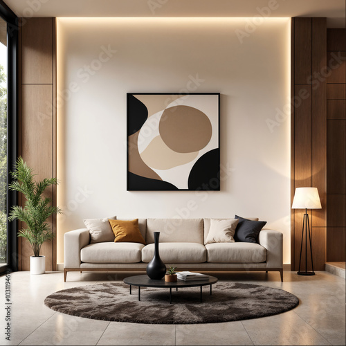 Contemporary Living Room with Neutral Sofa and Abstract Art